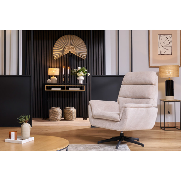 Fauteuil pivotant en tissu chenille bleu foncé et métal noir JONAH
