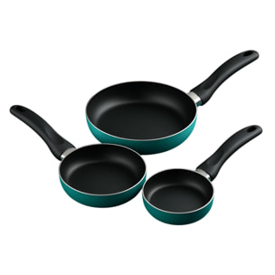 set de batería de cocina de 5pc en acero inoxidable + 3 sartenes ø16ø20ø24cm azul metalizado en aluminio prensado
