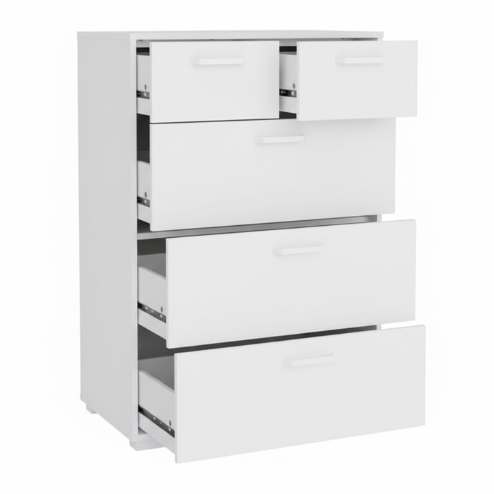 Cassettiera Alta 5 Cassetti Comò Mobile Contenitore Moderno Cassetti Scorrevoli A Sfera Camera Da Letto Ingresso Soggiorno 70.2×39.8×82.7 Cm Bianco