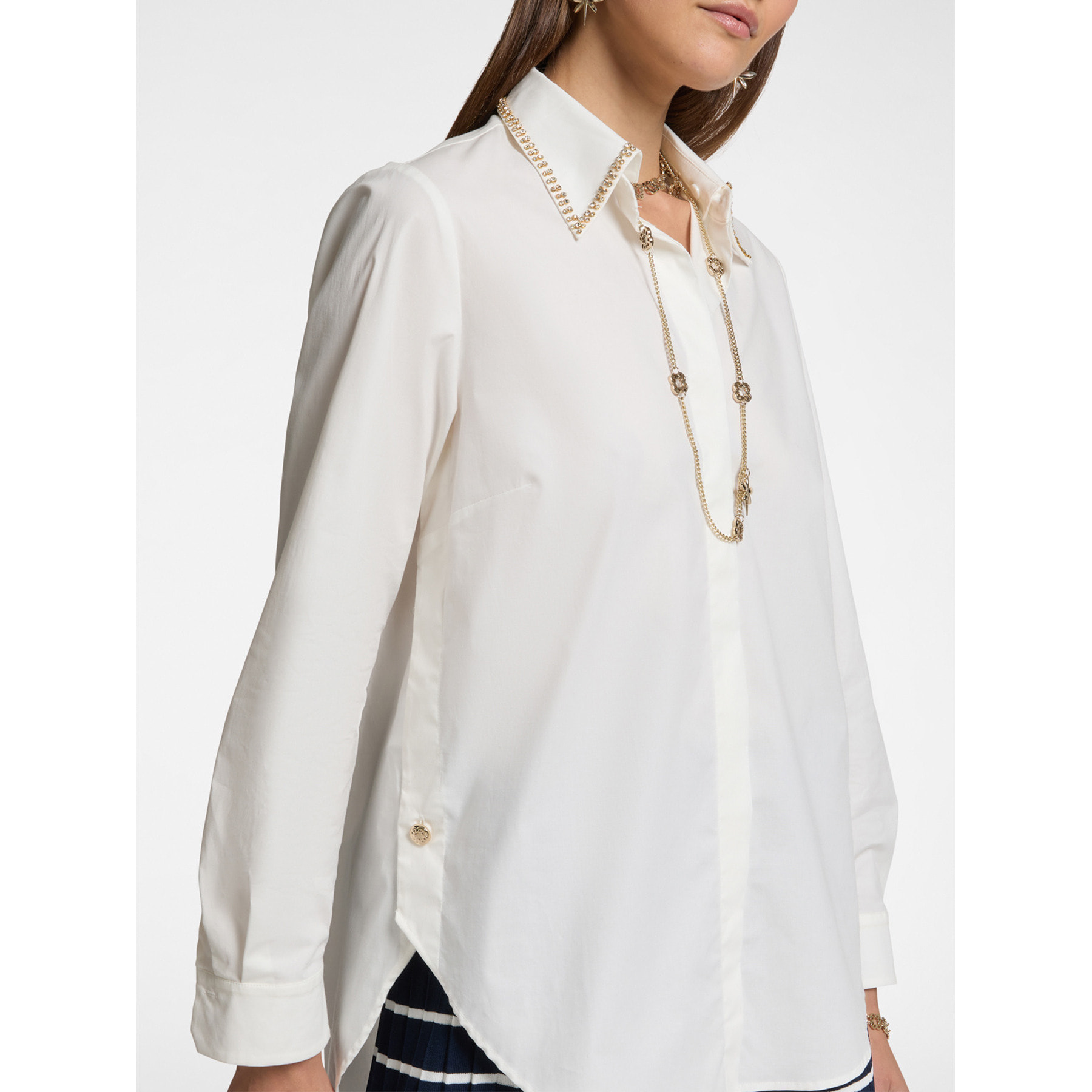 Elena Mirò - Camisa holgada con cuello bordado - Blanco