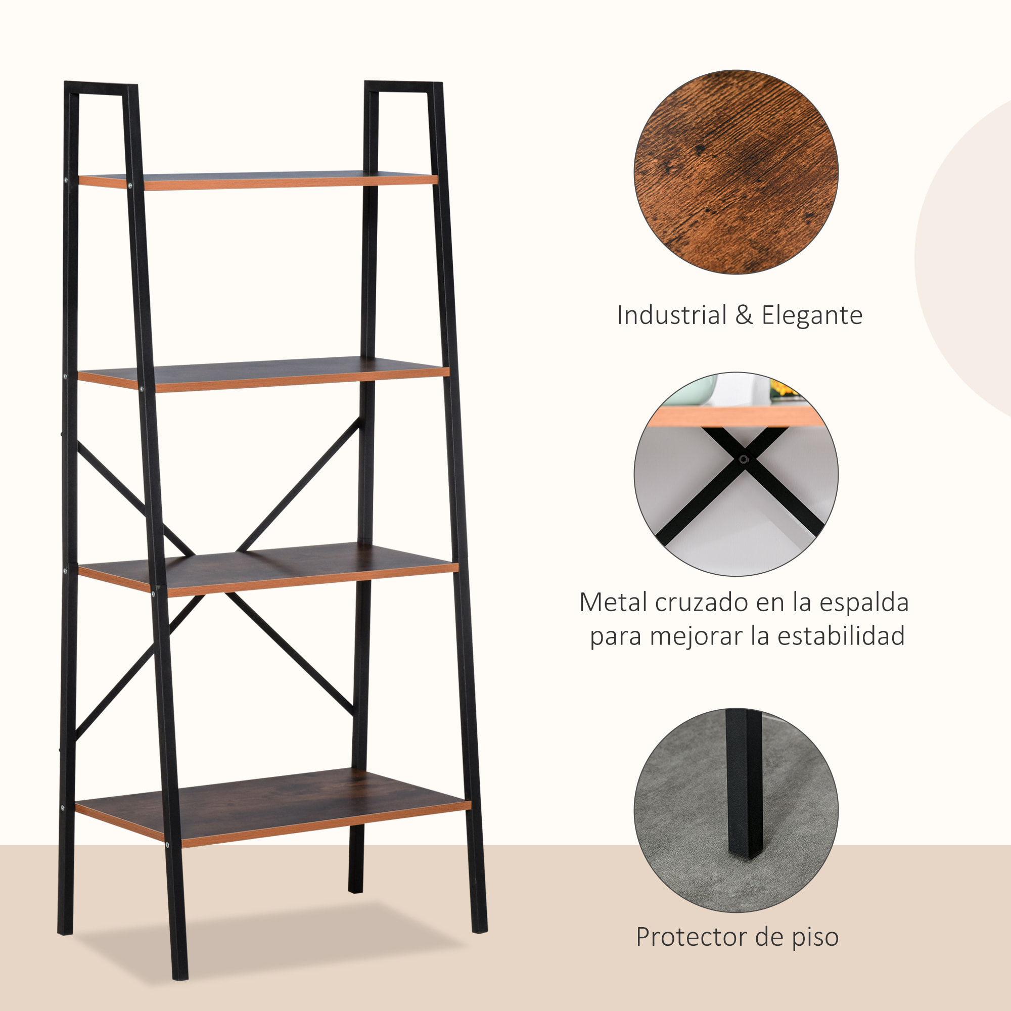 Estantería de Escalera Industrial con 5 Estantes 60x35x145cm