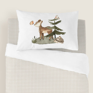 Cool Kids - Funda Nórdica Estampada - Reversible - Infantil - Cierre Solapa - 100% Algodón - Incluye 1 Funda de Almohada - Cuna/Maxicuna - Woodland