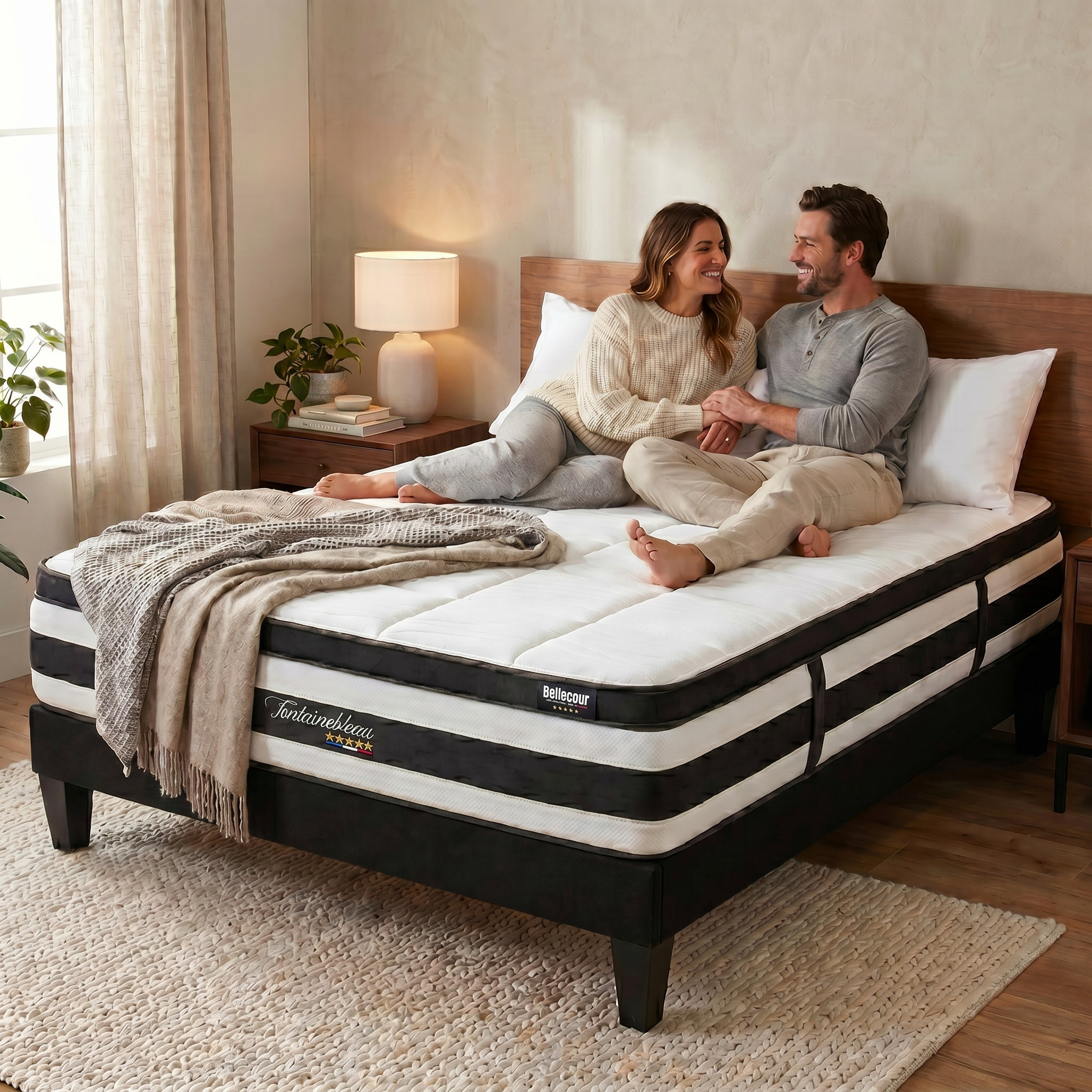 Ensemble Matelas Fontainebleau & Sommier KIT15, 25 cm, Ressorts Ensachés et Mousse polyuréthane, technologie Tri-Lattes, Soutien Ferme
