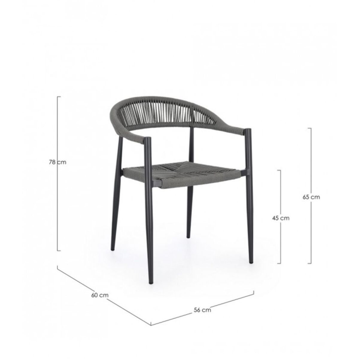 Set di 4 sedie JANDIA in alluminio antracite e fibre intrecciate grigie, impilabili