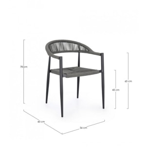 Set di 4 sedie JANDIA in alluminio antracite e fibre intrecciate grigie, impilabili