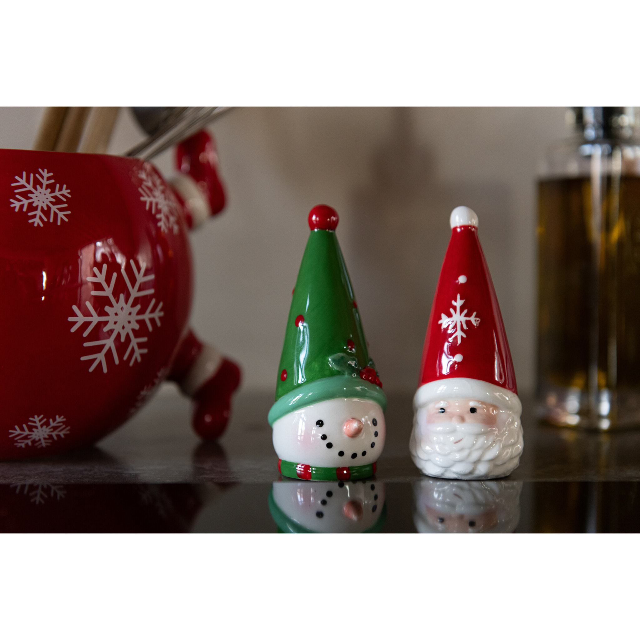 J-Line salière + poivrière Père Noël + Bonhomme de Neige Dolomite - céramique - mix