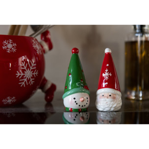 J-Line salière + poivrière Père Noël + Bonhomme de Neige Dolomite - céramique - mix
