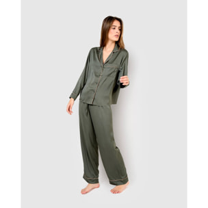 Pijama largo satén friday verde cacería