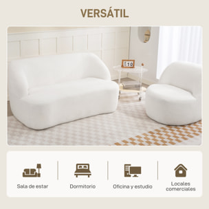 Sofá de 2 Plazas Tapizado en Borreguito Sofá de Salón de 142 cm con Diseño Curvo Acolchado Grueso No Requiere Montaje para Dormitorio Sala de Estar Oficina Crema