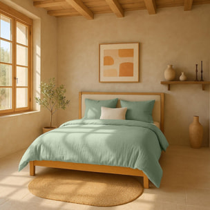 Drap housse gaze de coton lavé vert givrée