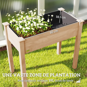 Jardinière sur pieds bois dim. 86 x 46 x 76 cm inserts d'irrigation feutre de drainage inclus