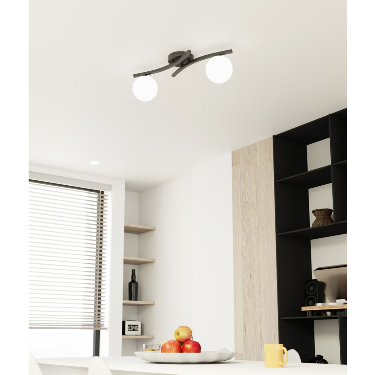 Lampada a sospensione Opus in acciaio nero e vetro opalino