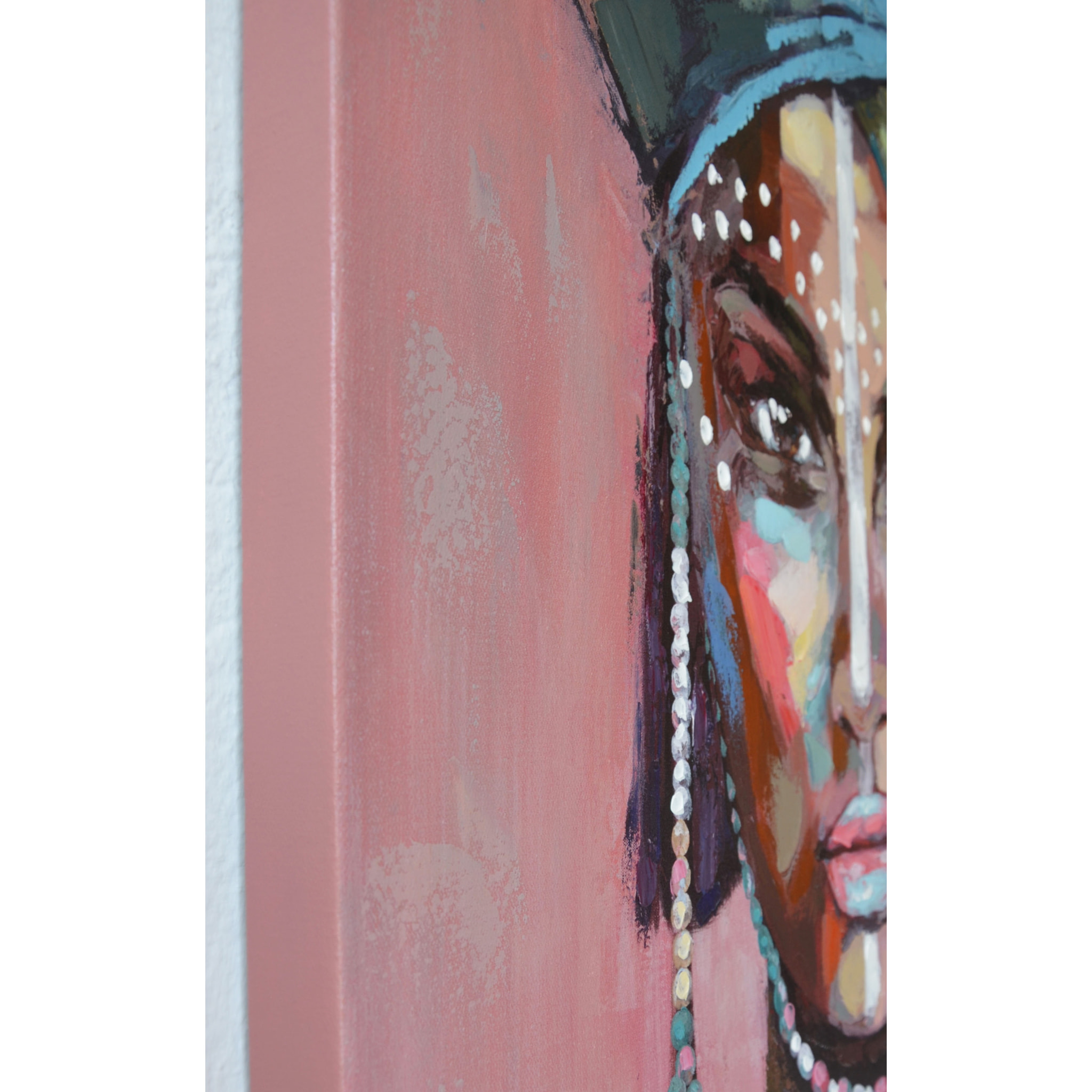 Lienzo pintado a mano Ethnique poliéster rosa 100x70x3 cm
