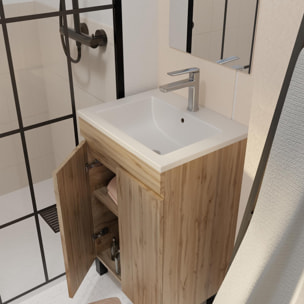 Meuble de salle de bains 50 cm Décor Chêne Naturel à portes avec Vasque céramique blanche