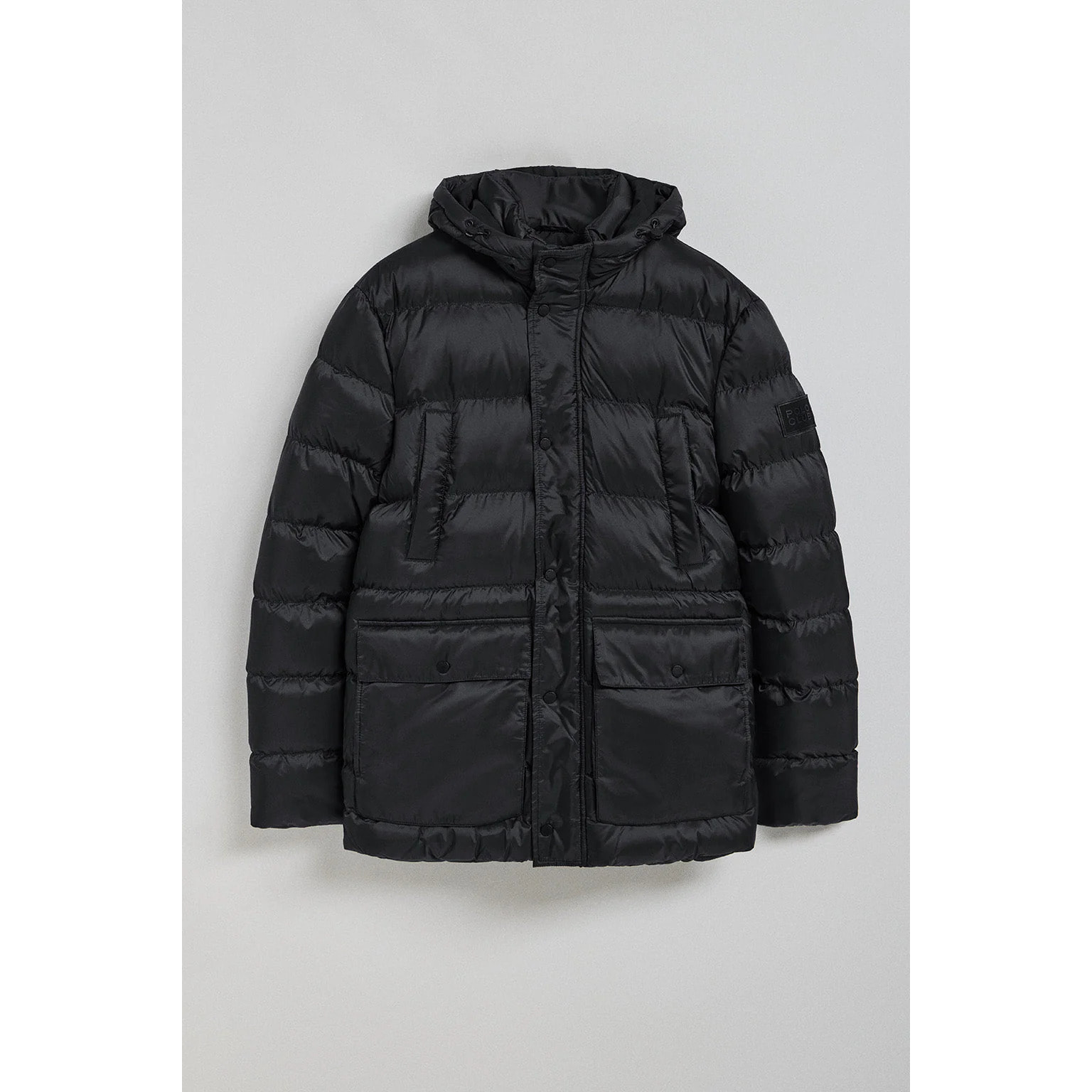 Giaccone nero Greenwich con tasche e cappuccio fisso con particolari Polo Club