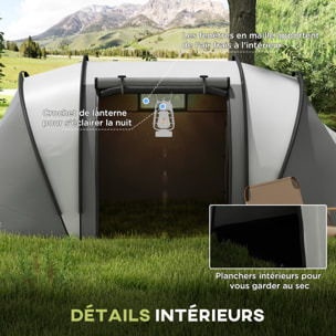 Tente de camping familiale 4-5 pers. 2 chambres 3 fenêtres sac gris