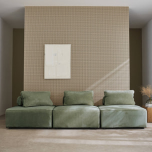 Lot de 3 chauffeuses pour canapé  modulables velours côtelé vert avec un coussin