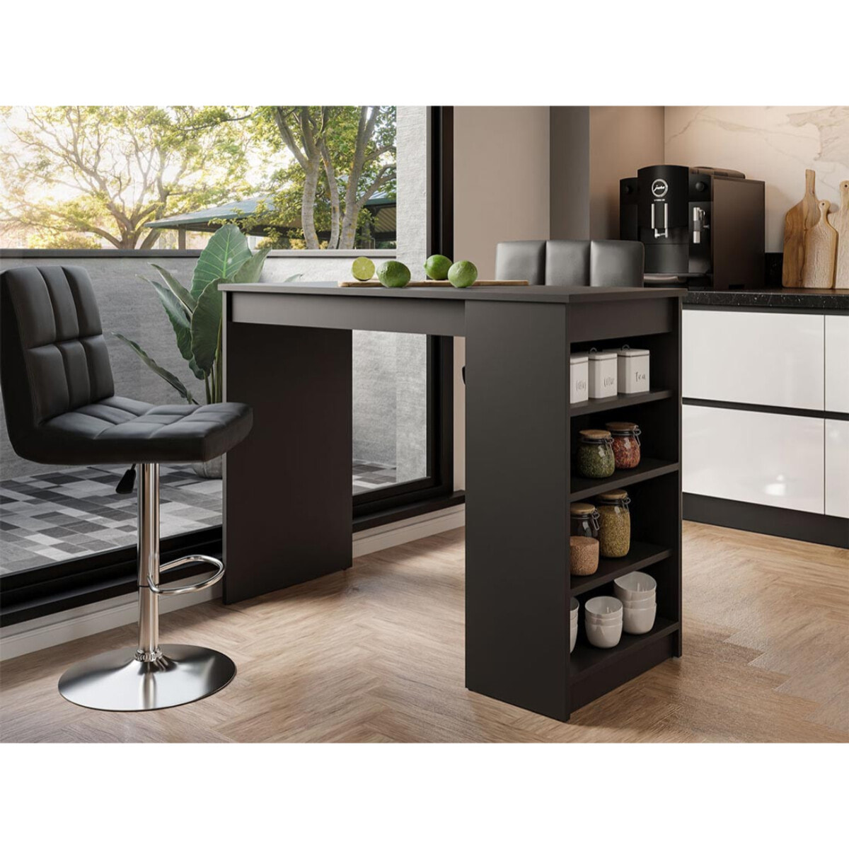 Drazic - table de bar avec rangements - noir - de 2 à 4 personnes - Noir