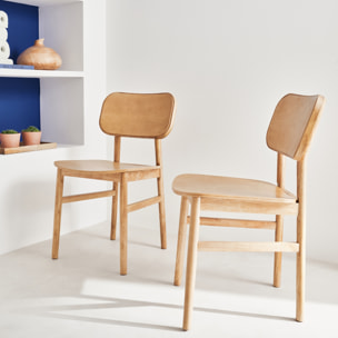 Lot de 2 chaises en bois d'hévéa. forme courbée. finition brossée