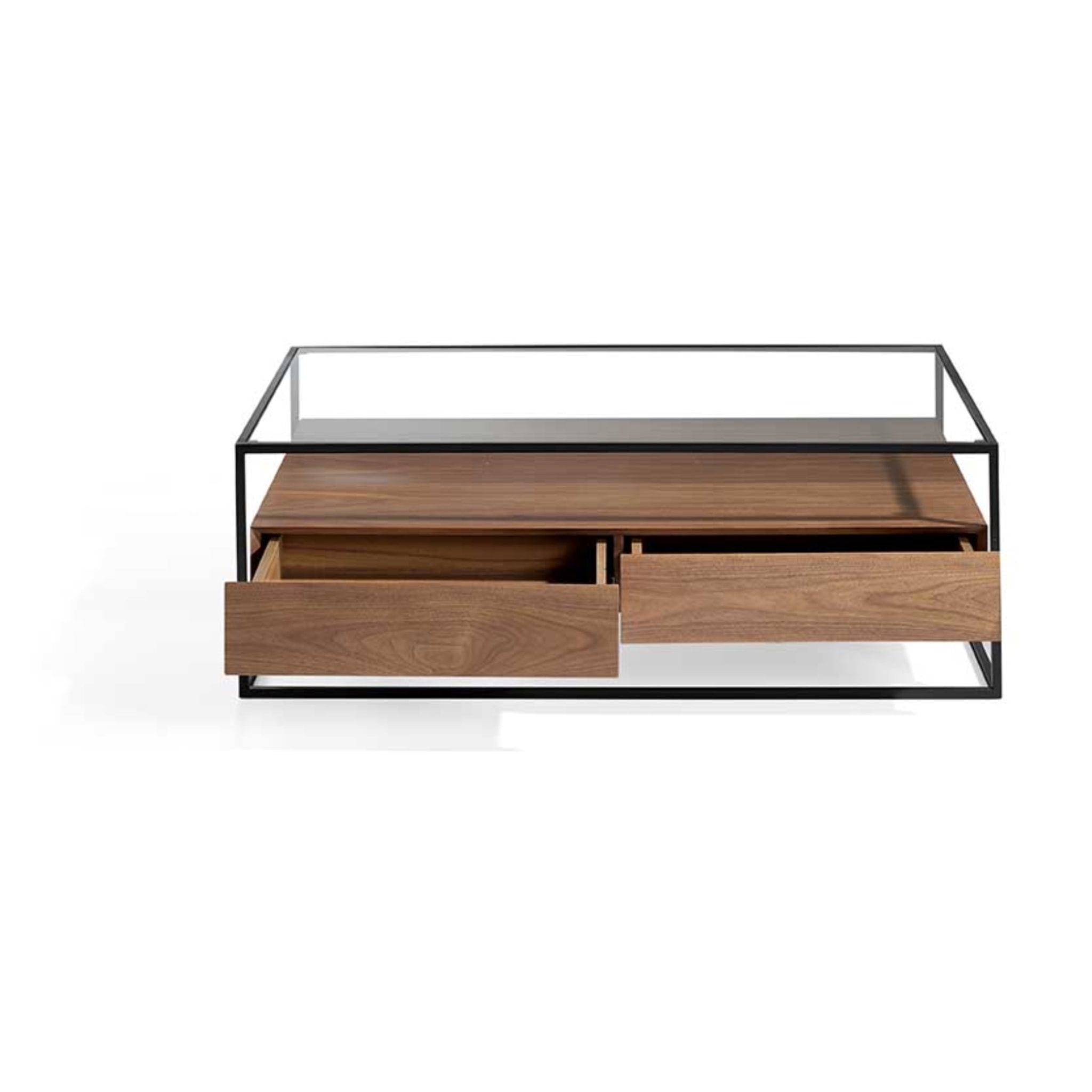 Mesa de centro LIVERPOOL - 2 cajones y 1 estante - transparente y negro - 120x70x46cm