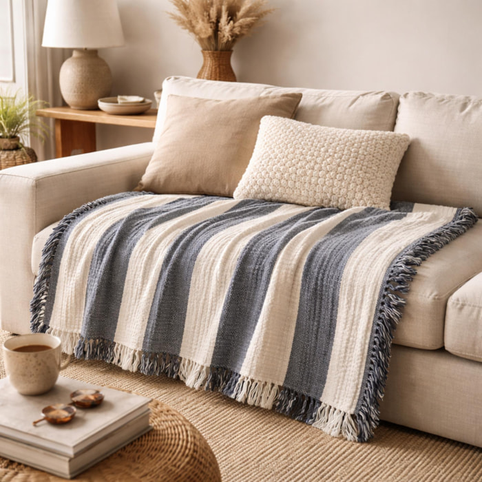 Manta rayas 140x190cm 100% algodón 240gsm navy mediterranean scalpers home