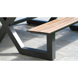 VANCOUVER - Table de jardin en aluminium anthracite et plateau HPL effet bois