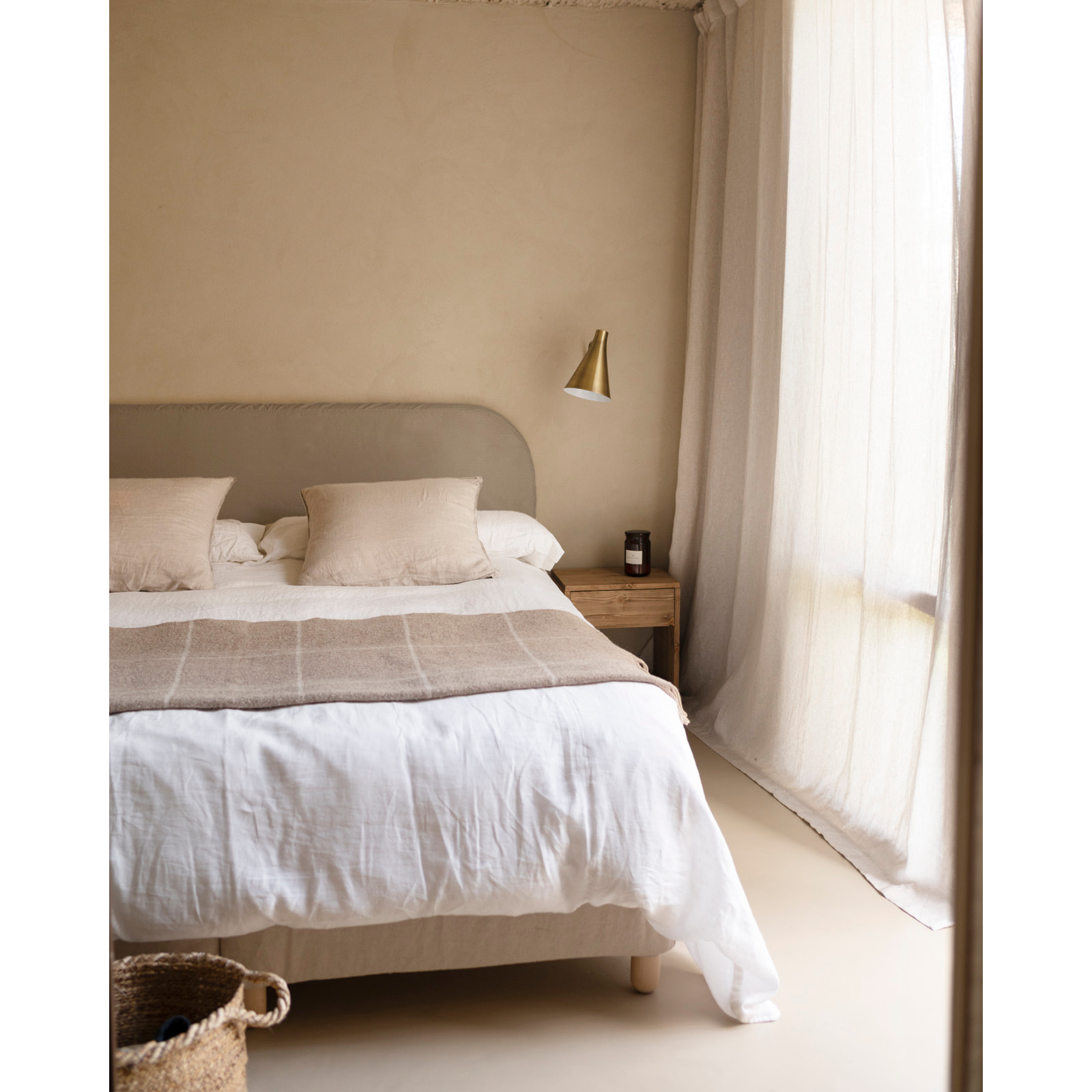 Tête de lit déhoussable en velours côtelé brun taupe en différentes tailles