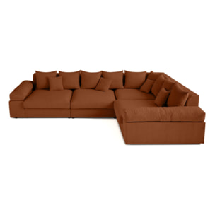 Aspen - canapé d'angle réversible 5 places - assise profonde - en velours côtelé - Terracotta