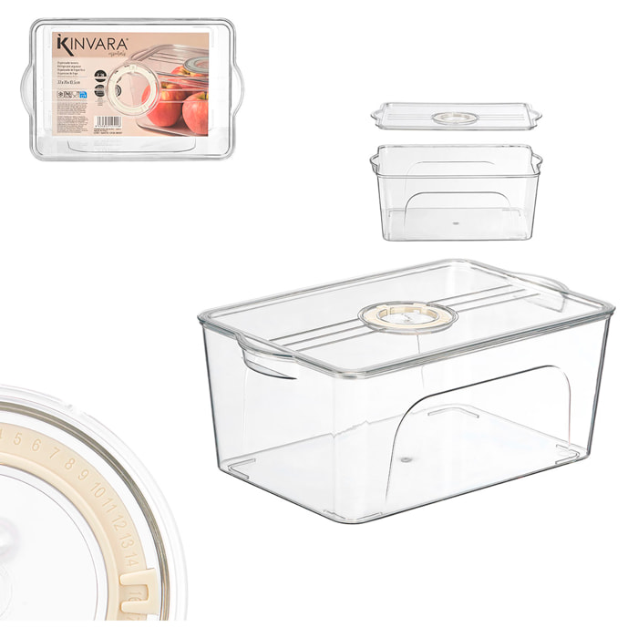 Organizzatore trasparente per frigorifero con coperchio jumbo anello bianco con data.