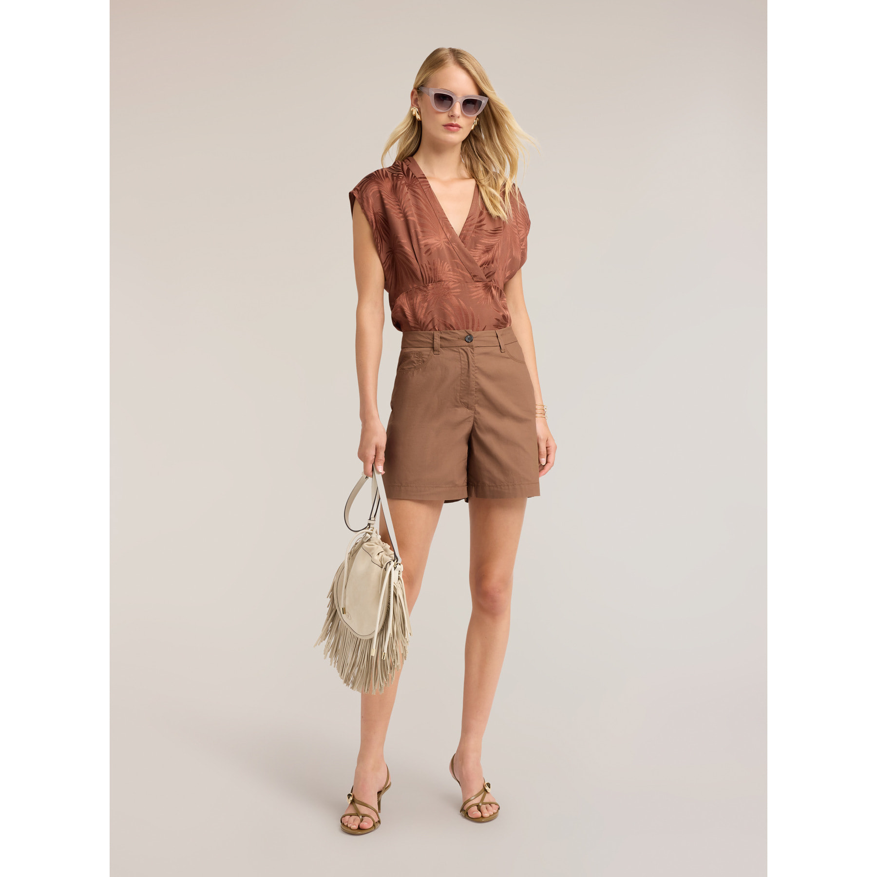 Motivi - Shorts in popeline di cotone - Marrone