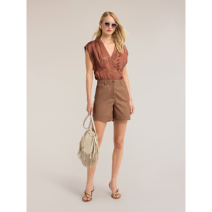 Motivi - Shorts in popeline di cotone - Marrone