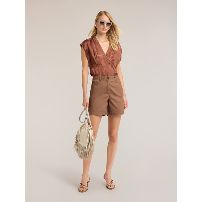 Motivi - Shorts in popeline di cotone - Marrone