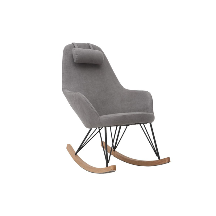 Rocking chair scandinave en tissu effet velours gris, métal noir et bois clair JHENE