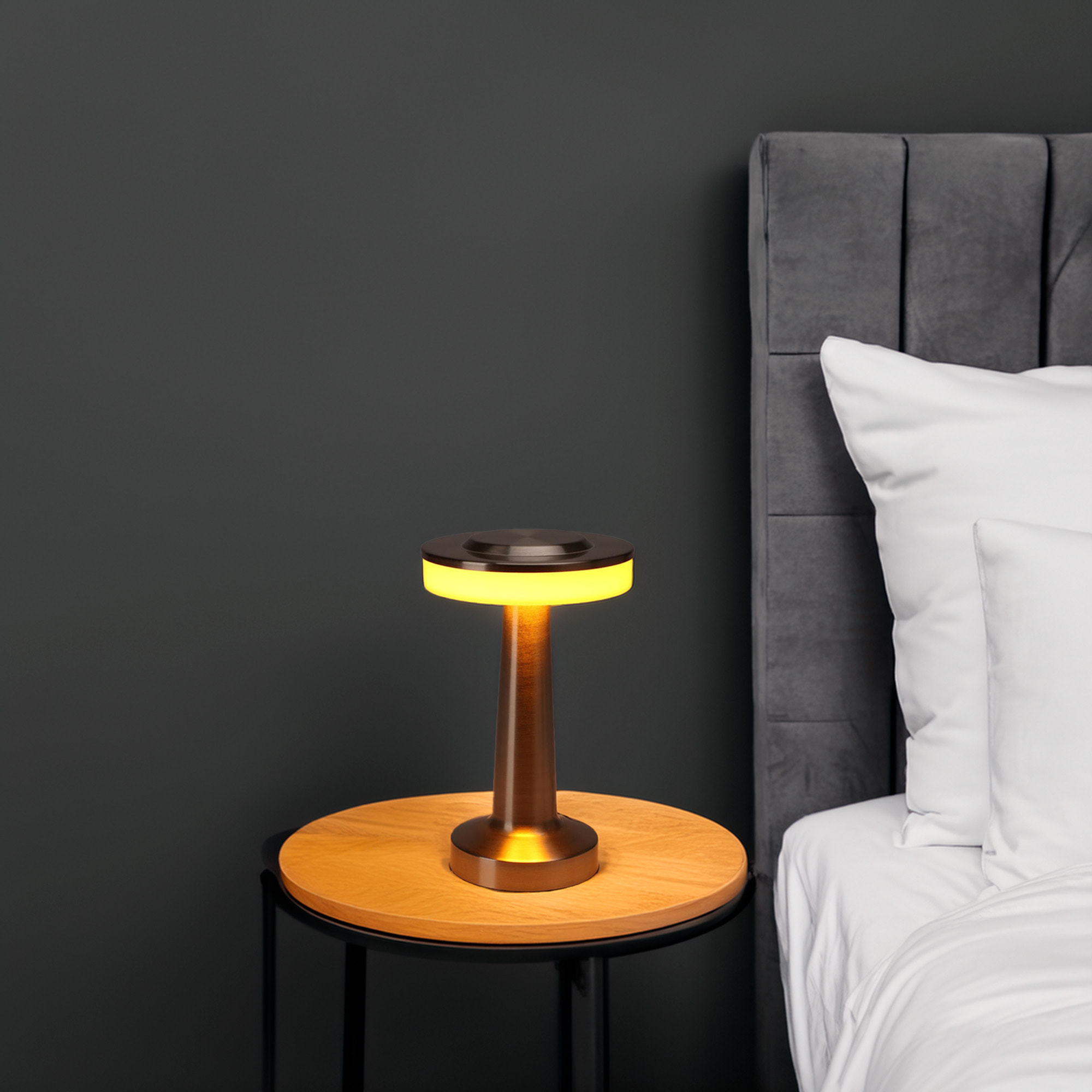 Well home lámpara de mesa de acero plateado con luz blanca cálida y batería recargable ø12x20cm