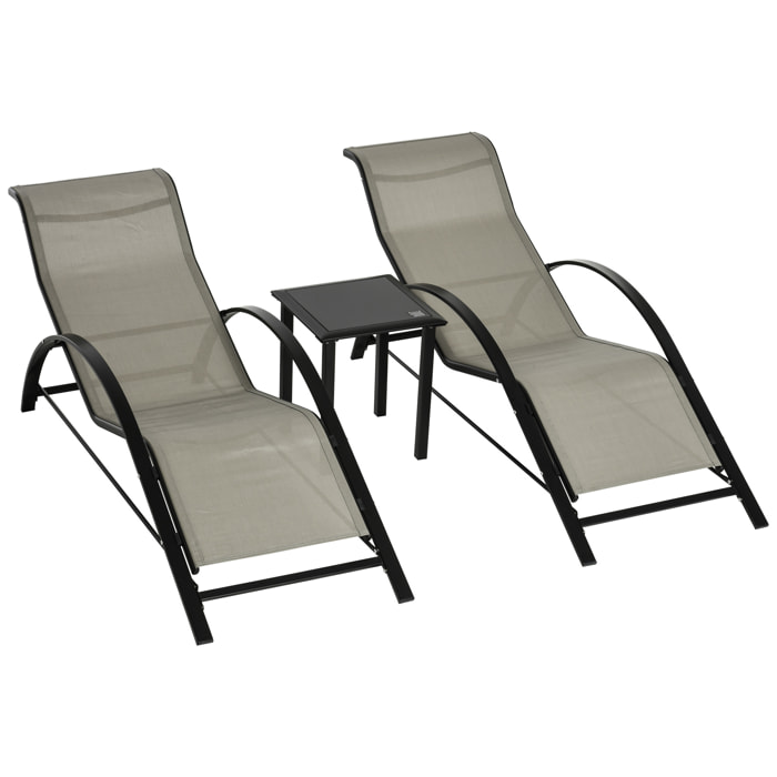 Lot de 2 bains de soleil – Design contemporain – Table incluse