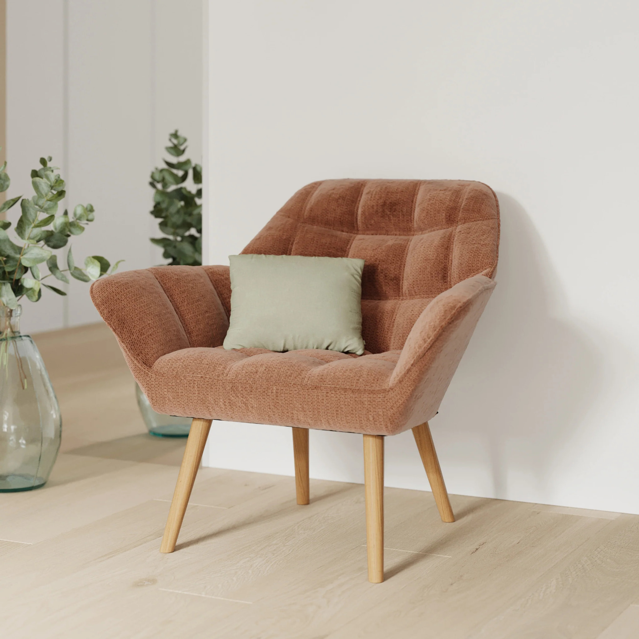 Fauteuil en tissu rouge ancien - Simba