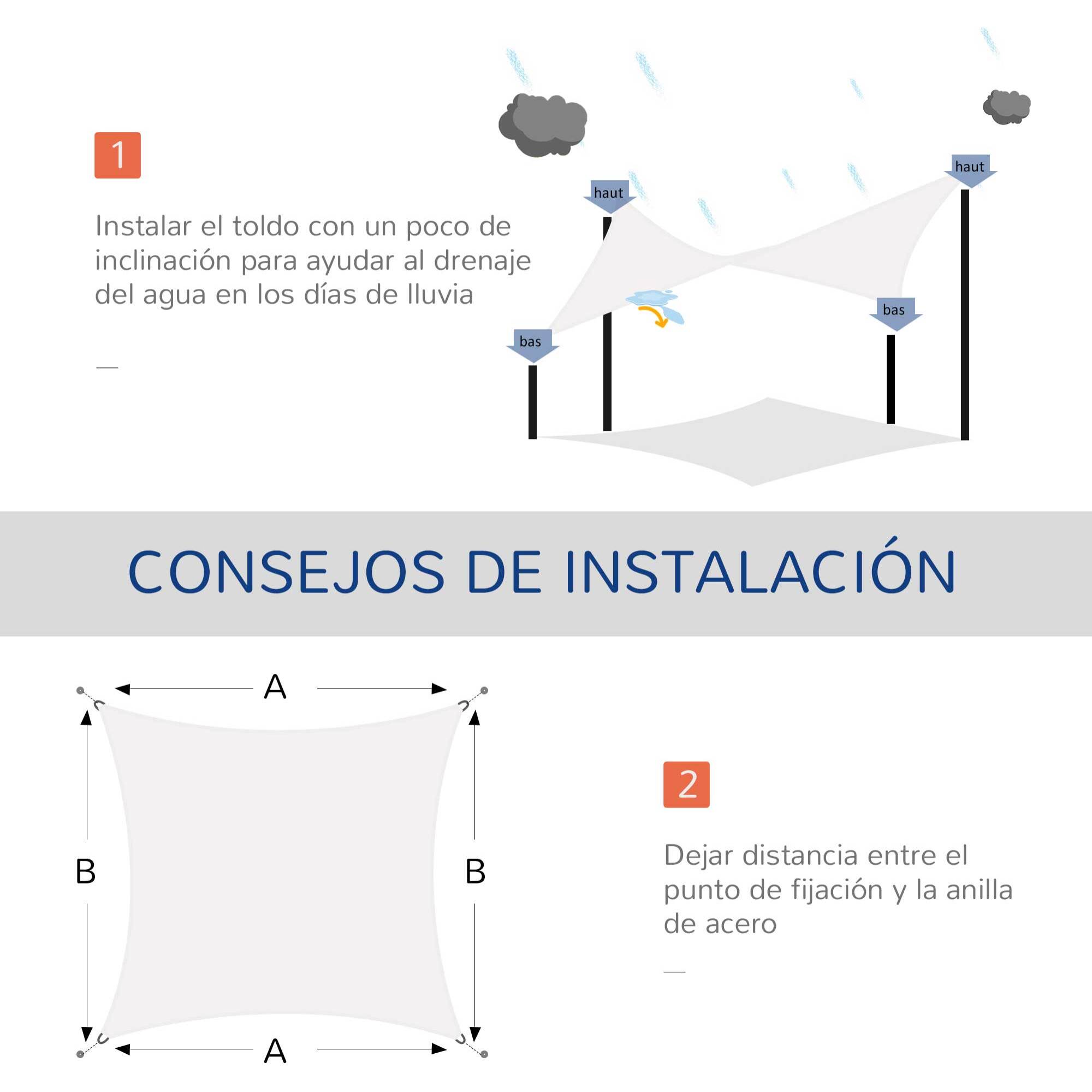 Toldo Vela cuadrado Protección UV de HDPE 4x6m Crema