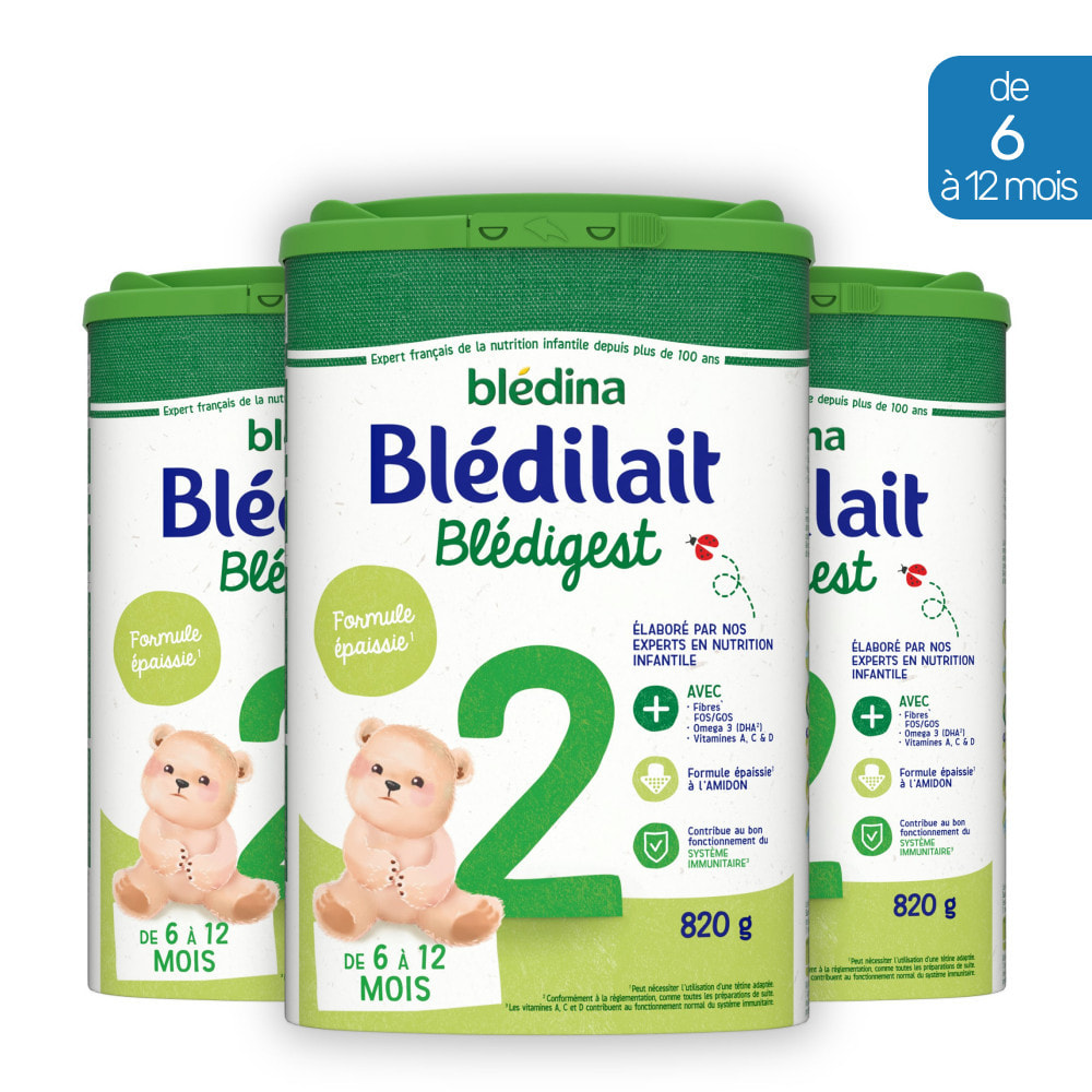 3 Boîtes de Lait en poudre Premium 2 (3x820g) - Blédilait De 6 à 12 Mois