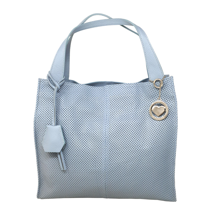 Chicca Borse Borsa a Mano Shopper Donna in Pelle Cielo