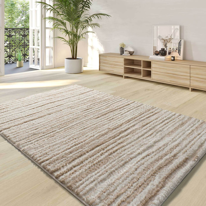 LIMA Alfombra shaggy estilo escandinavo con relieve beige, varias medidas disponibles