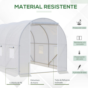 Invernadero de Exterior 3,5x2x2 m Invernadero de Túnel con 6 Ventanas de Malla y Puerta Enrollable con Cremallera Invernadero de Huerto Anti-UV para Patio Jardín Blanco