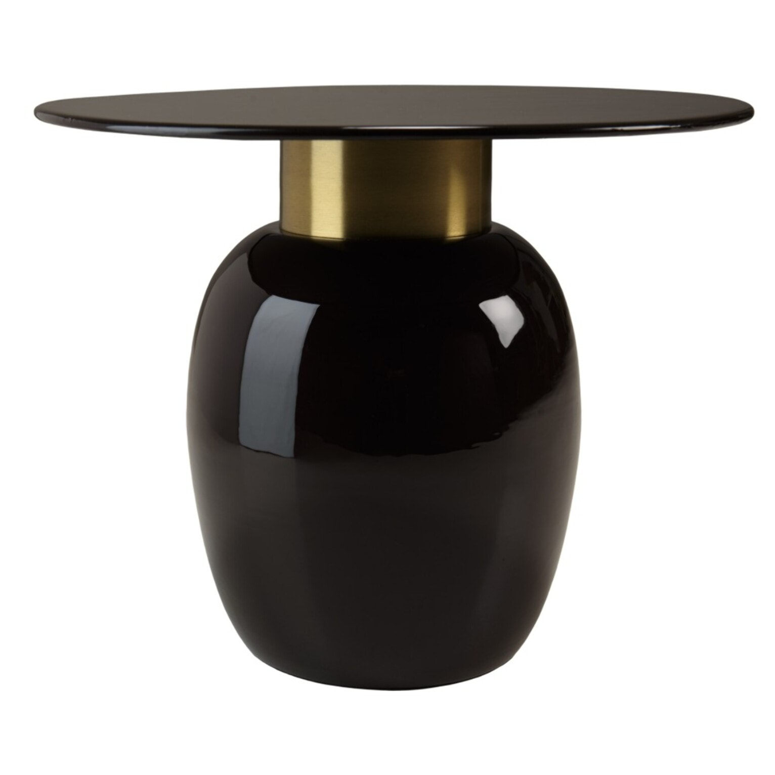 JAMES - Table d'appoint ronde 50x50cm en métal émaillé noir, col doré