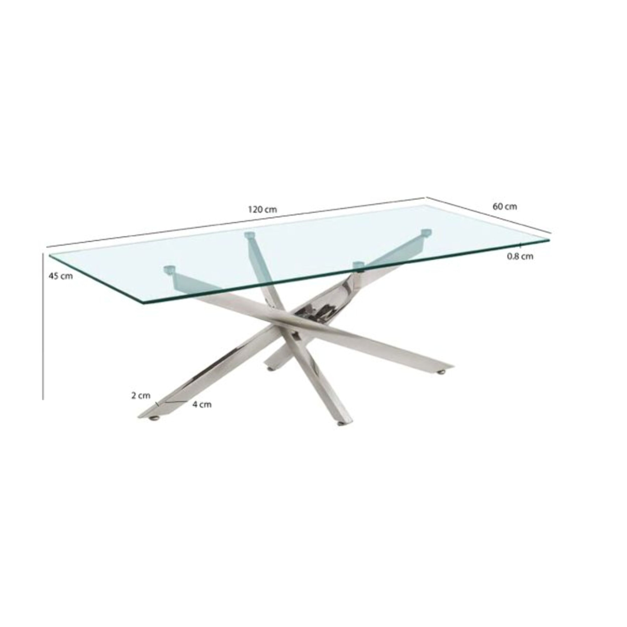 Table basse L. 120 cm en verre trempé et pied en métal chromé - BENTI