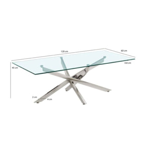 Table basse L. 120 cm en verre trempé et pied en métal chromé - BENTI