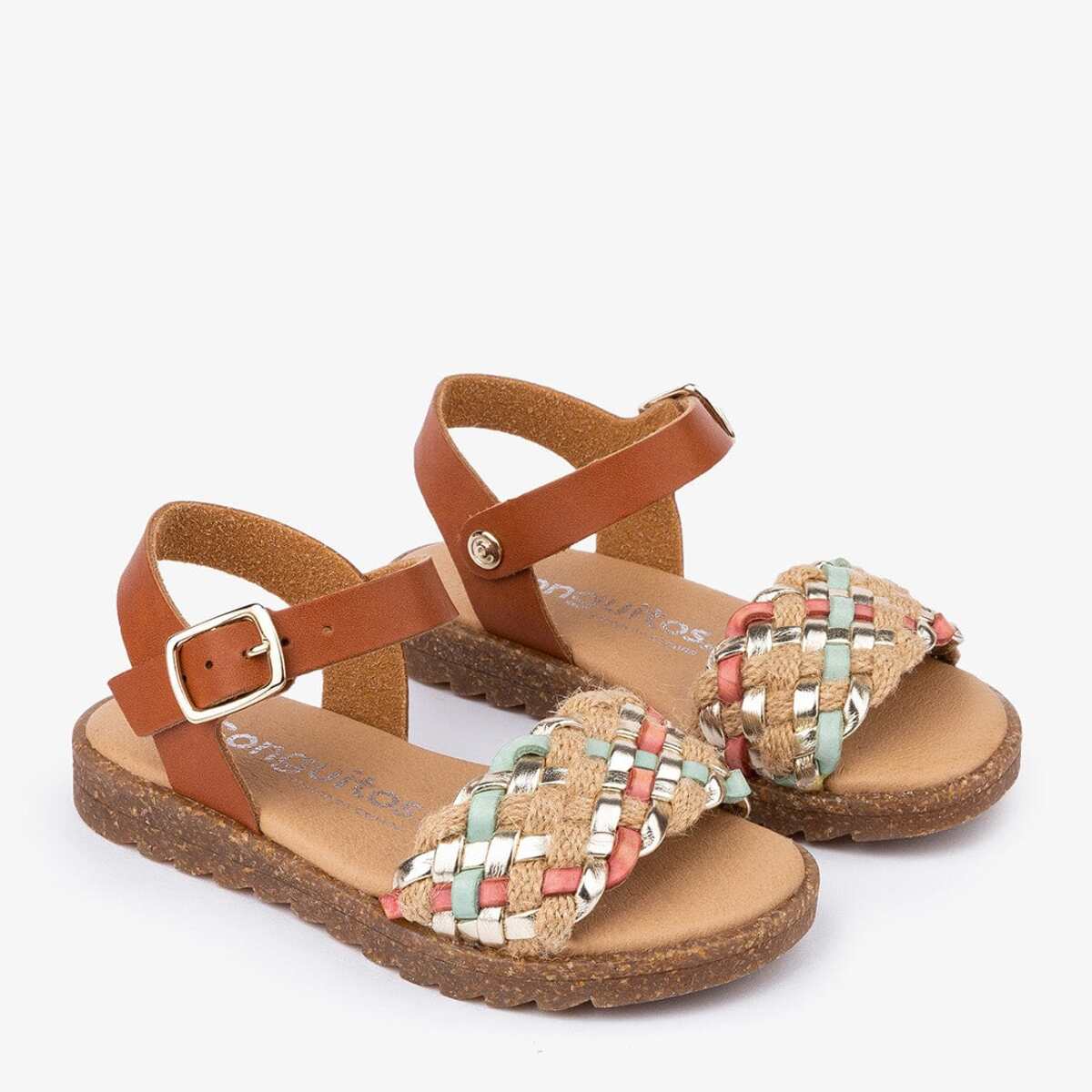 Sandalias De Niña Trenzado Piel Marrón