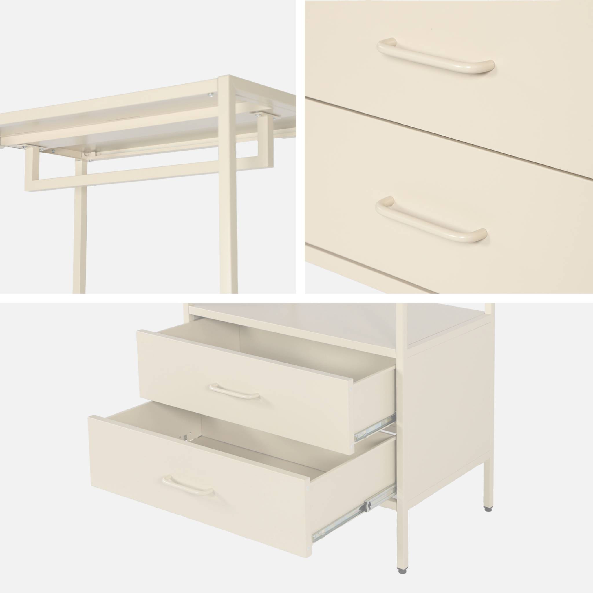 Meuble d'entrée. porte manteau métal crème avec penderie et 2 tiroirs. L 70 x P 45 x H 180cm - Idaho