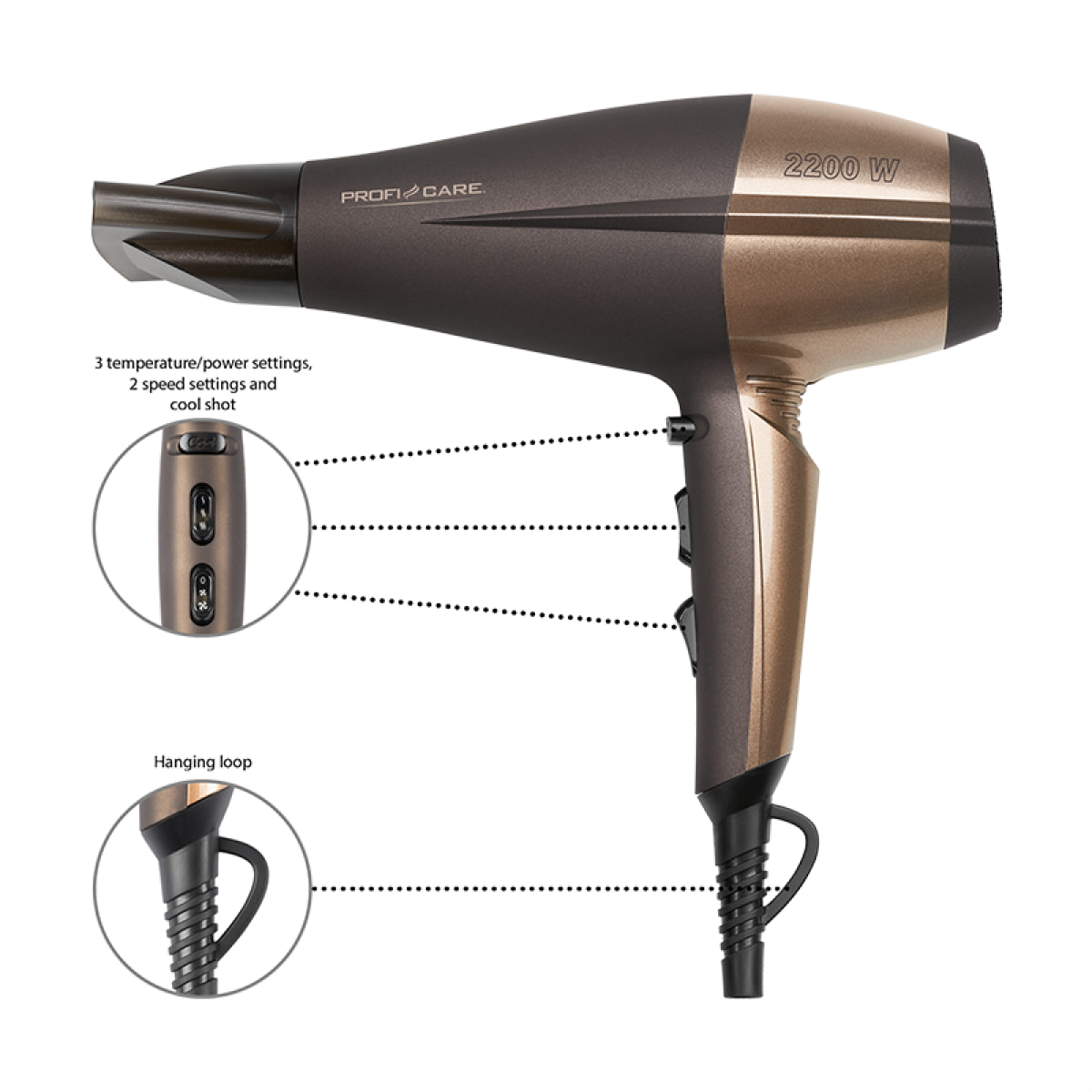 Sèche-cheveux 2200W Proficare PC-HT 3010 Marron