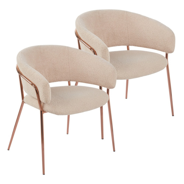 Set 2 sedie in tessuto teddy beige con gambe metallo - Cloud