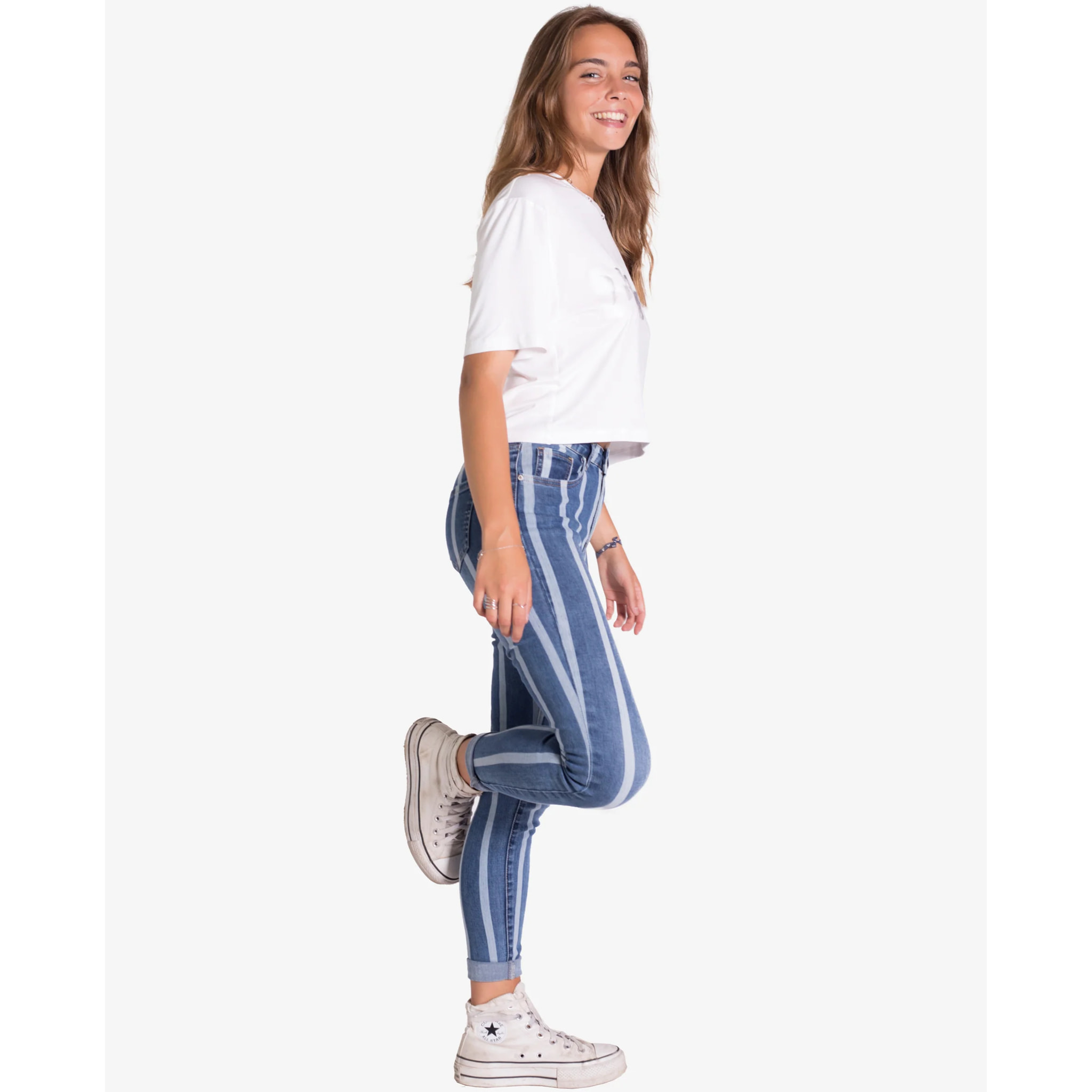 PANTALÓN DENIM RAYAS · AZUL