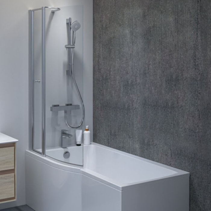 Pack baignoire bain douche 170 x 80 cm gauche Connect Air + tablier + pare bain avec volet + vidage Doré